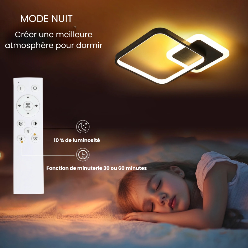 Plafonnier chambre LED en forme de carré lumineux