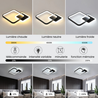 Plafonnier chambre LED en forme de carré lumineux