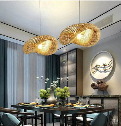 Plafonnier salon moderne en rotin
