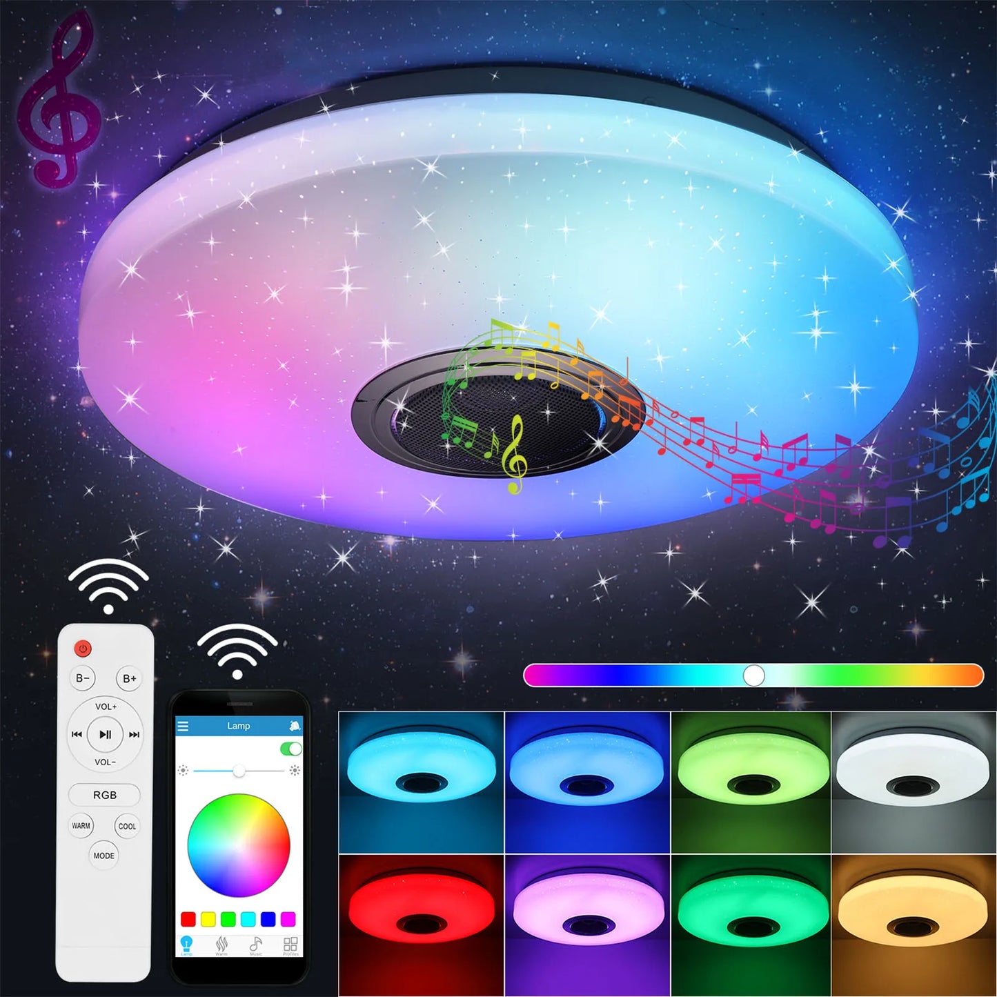 Plafonnier LED bluetooth 7 couleurs