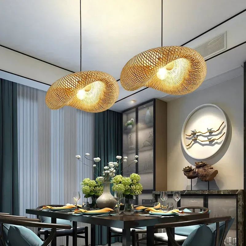 Plafonnier salon moderne en rotin