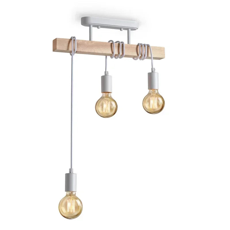 Plafonnier en bois 3 têtes lumineuses vintage