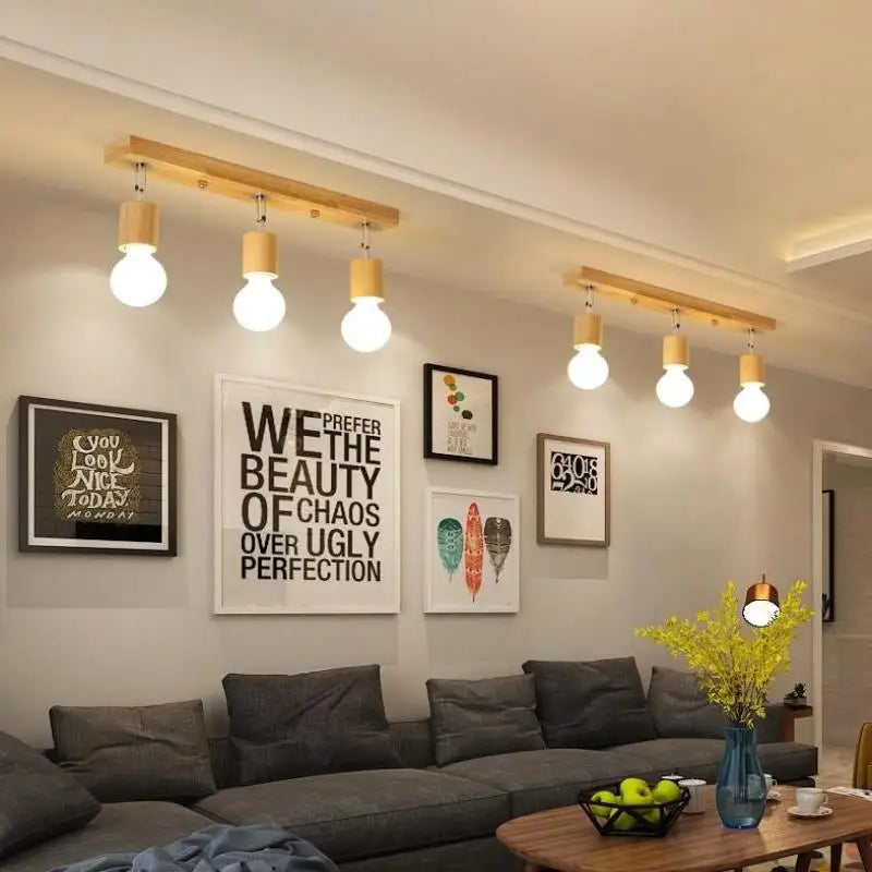 Plafonnier en bois moderne 3 têtes