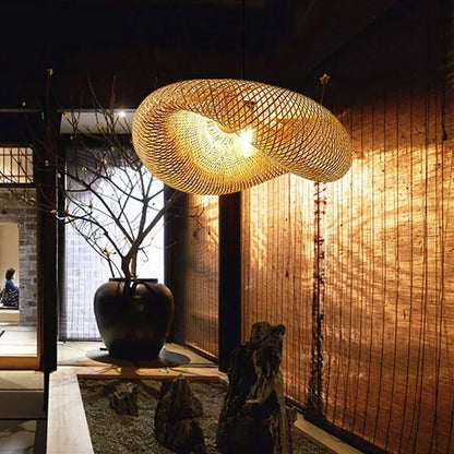 Plafonnier salon moderne en rotin