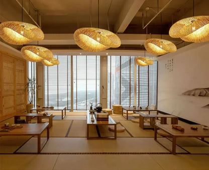 Plafonnier salon moderne en rotin