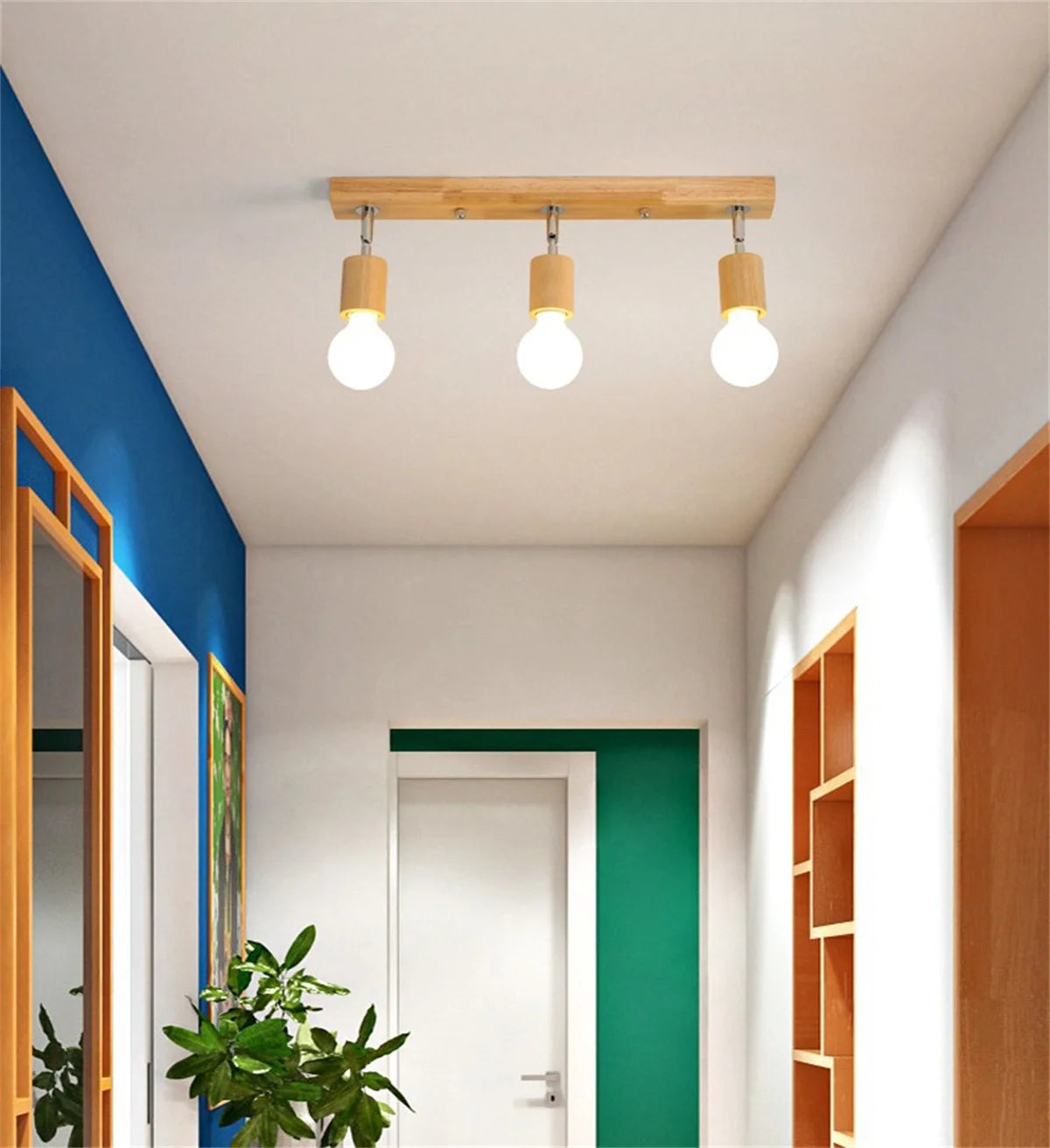 Plafonnier en bois moderne 3 têtes